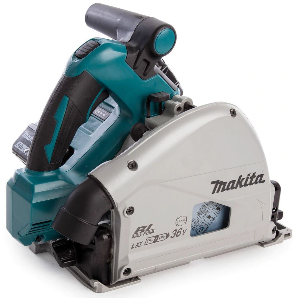 Makita DSP600ZJ 36V Brushless 165mm Plunge Saw Body Only with 2 x 1.5m Guide Rail & Case + Rail Bag