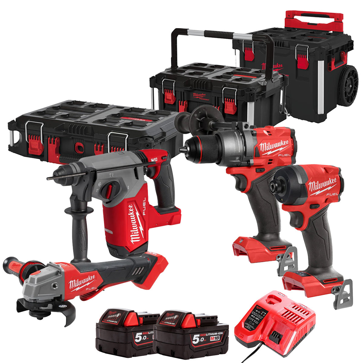 Milwaukee 18V 4 Piece Power Tool Kit with 2 x 5.0Ah Batteries T4TKITM - 18475