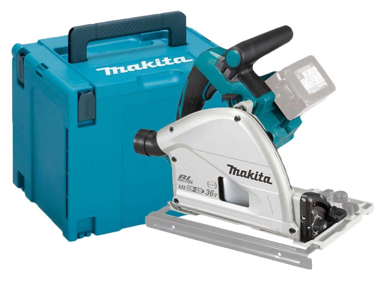Makita DSP600ZJ 36V Brushless 165mm Plunge Saw Body Only with 2x1.5m Guide Rail+Clamp+Bag+Blade