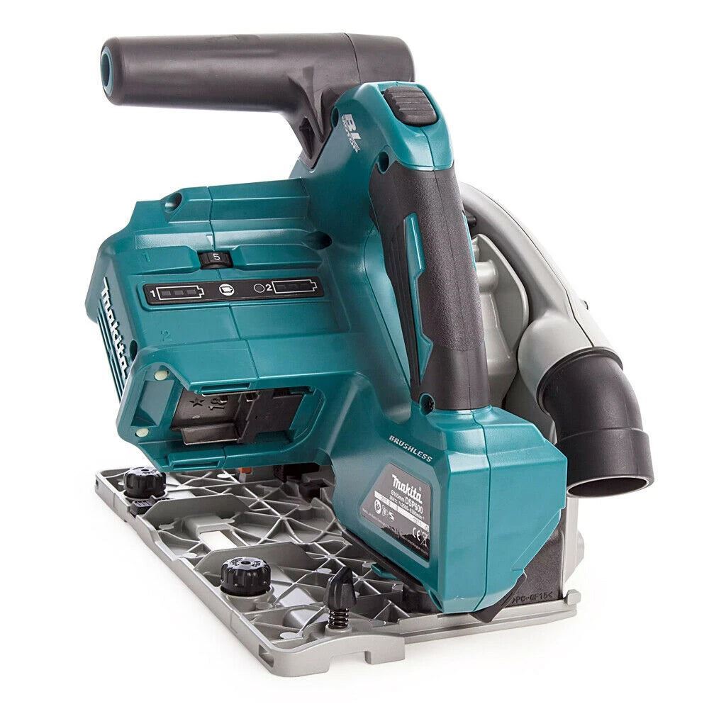 Makita DSP600ZJ 36V Brushless 165mm Plunge Saw Body Only with 2 x 1.5m Guide Rail & Case + Rail Bag